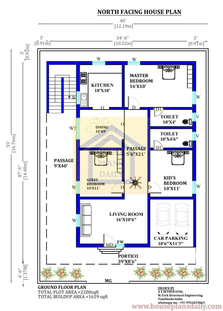 3bhk house plan north facing- House Plans Daily