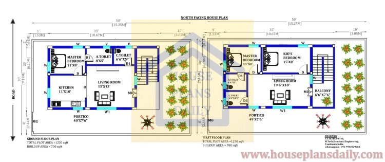 3bhk house plan north facing- House Plans Daily