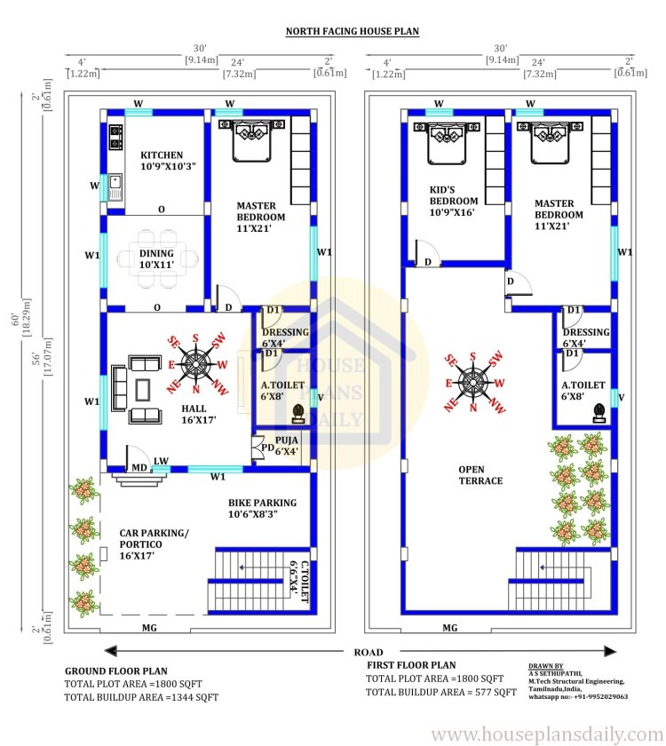 3bhk house plan north facing- House Plans Daily