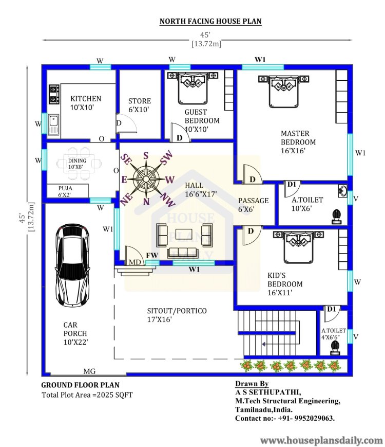 3bhk house plan north facing- House Plans Daily