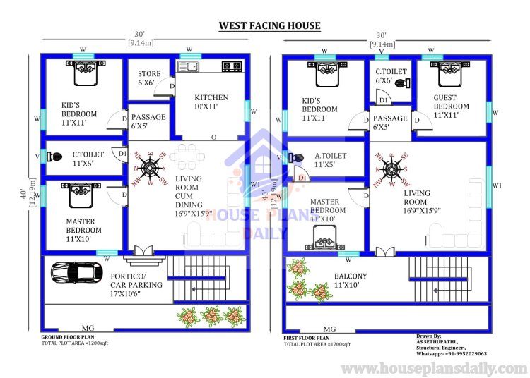 Architectural Floor Plan with Dimensions| Houseplansdaily.com