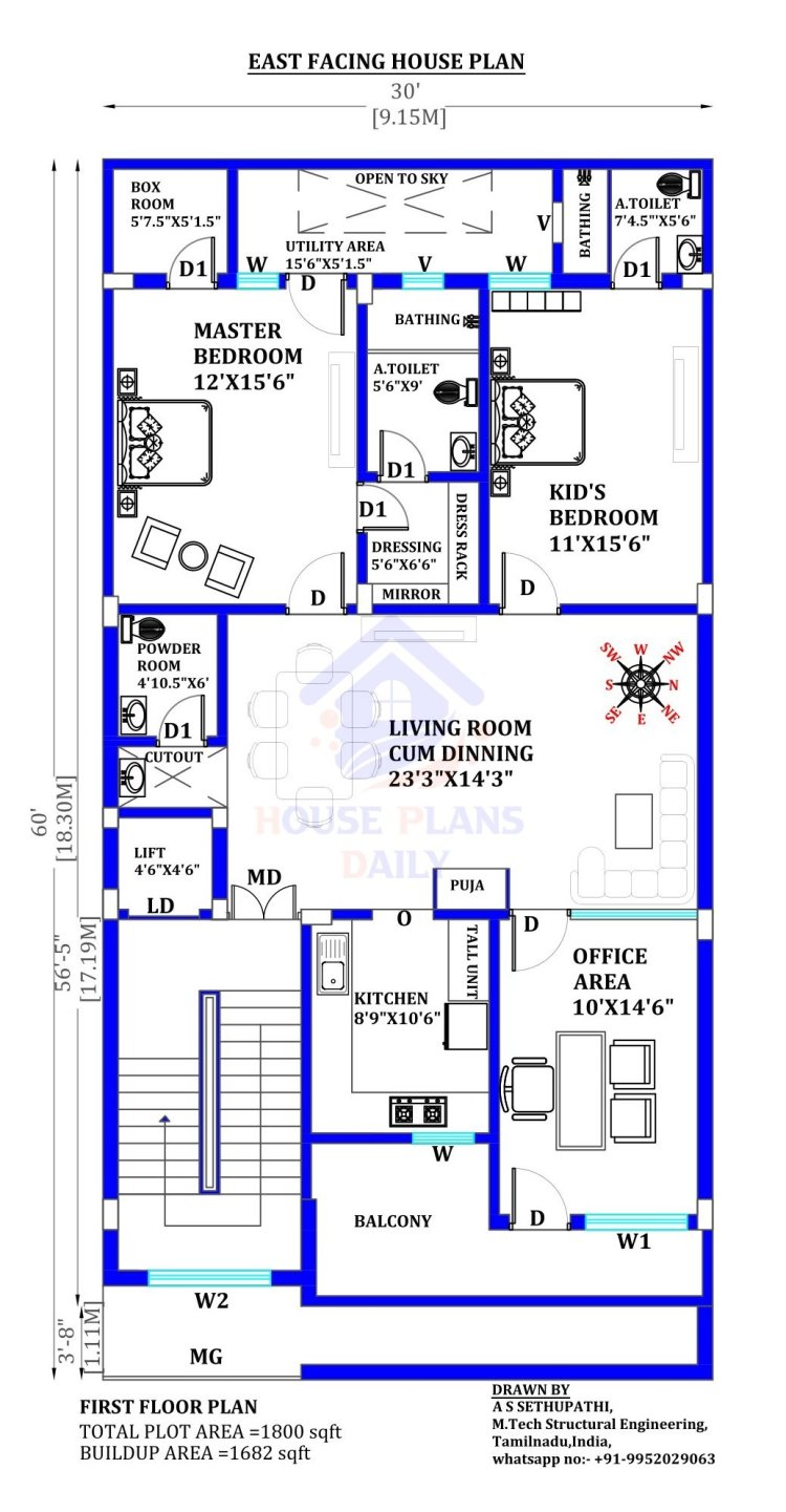 House Plan Vastu East Facing  with Elevation Design | 3 bhk Home Plan