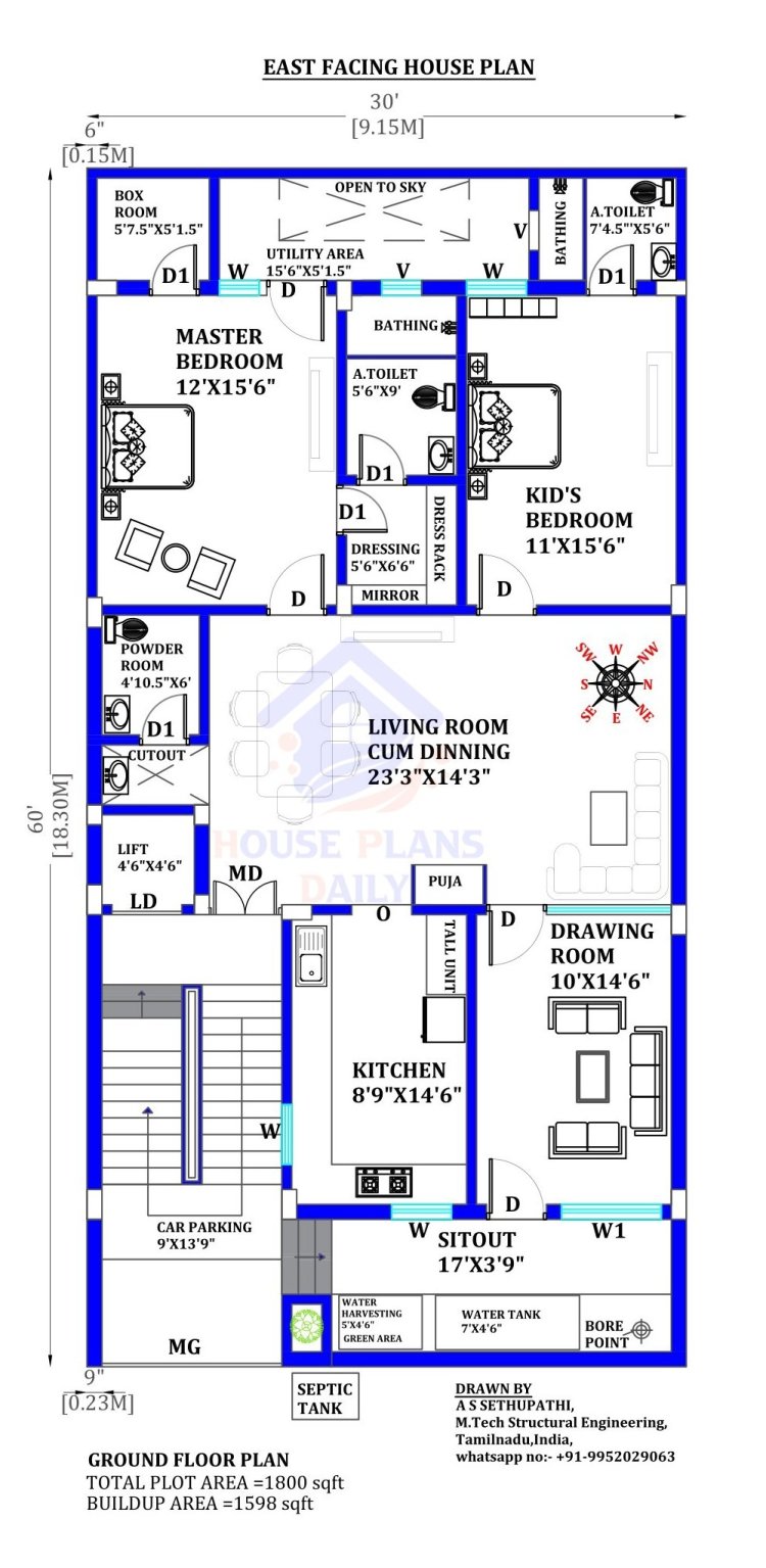 House Plan Vastu East Facing  with Elevation Design | 3 bhk Home Plan