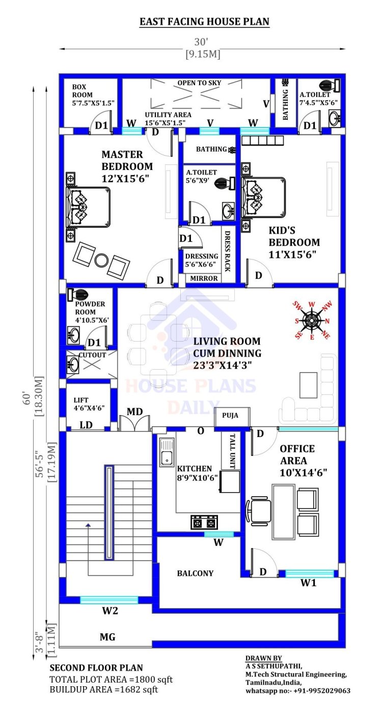 House Plan Vastu East Facing  with Elevation Design | 3 bhk Home Plan