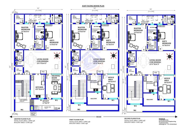 House Plan Vastu East Facing  with Elevation Design | 3 bhk Home Plan