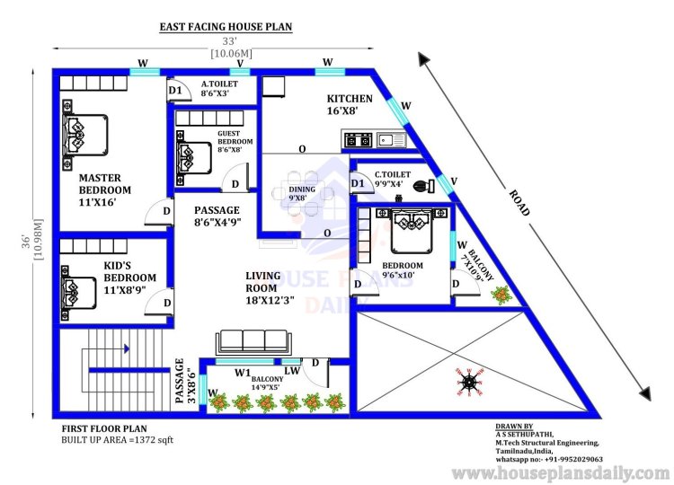 House Plan with Shop on Ground Floor | East Facing House Design