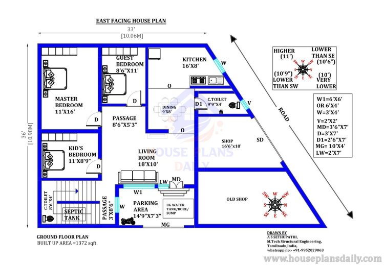 House Plan with Shop on Ground Floor | East Facing House Design