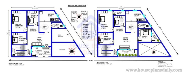 House Plan with Shop on Ground Floor | East Facing House Design