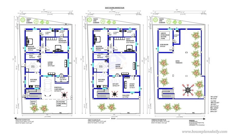 Vastu Plan for East Facing House | East Facing Vastu Plan | 2 Bedroom House Plan