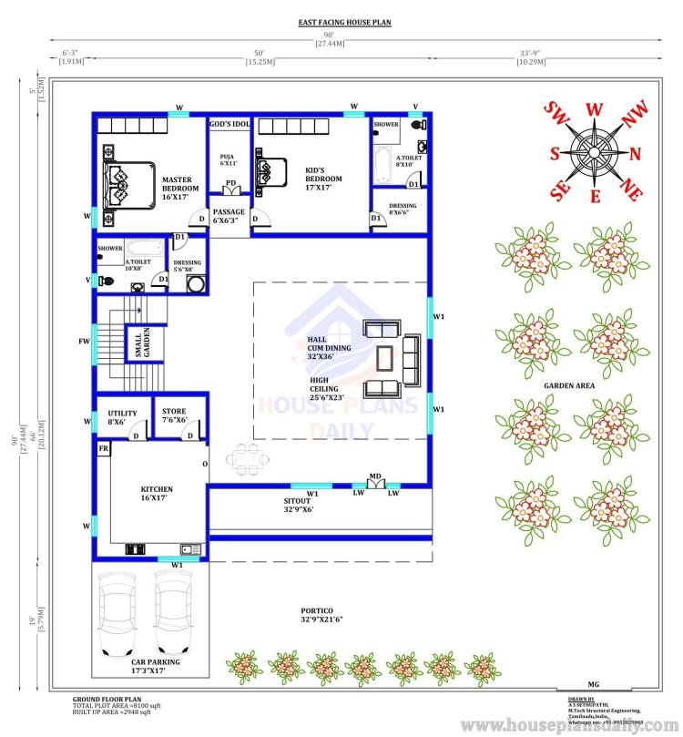 Vastu Home Plan for East Facing | High Ceiling House