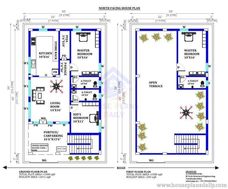 House plans 30x50 | 30x50 House Plan North Facing | Vastu Plan