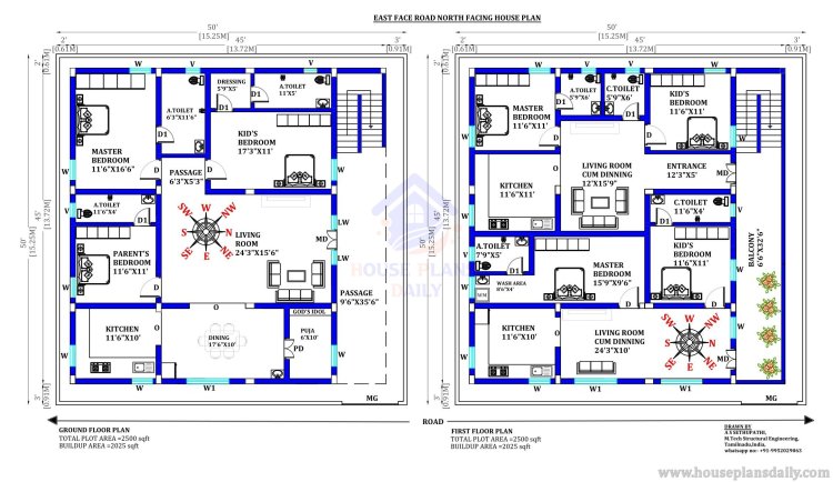 East Face Road North Facing House Plan | 2500 Sq Ft Home