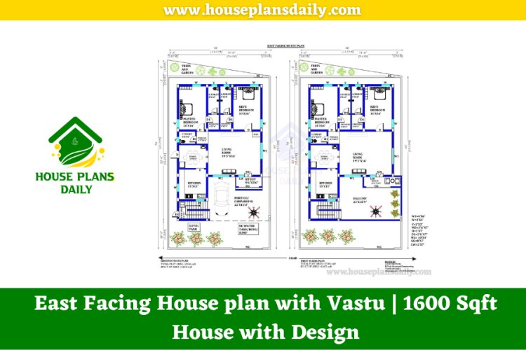 East Facing House Plan with Vastu | 1600 Sqft House with Design