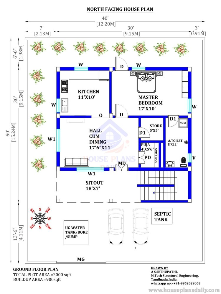 40x50 House Plan | North Facing House | 1BHK House | 900 Sqft House Plan