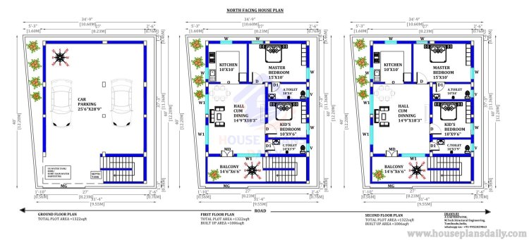 North Facing House Plan with Car Parking | Elevation Design