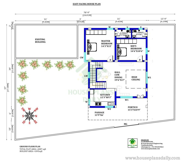 East Facing  Duplex House Plan with Elevation Design | 4100 Sqft