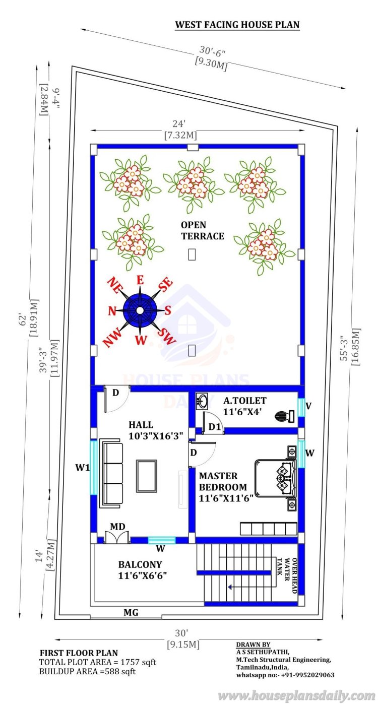 West Facing Vastu House | 30x50 house plans west facing