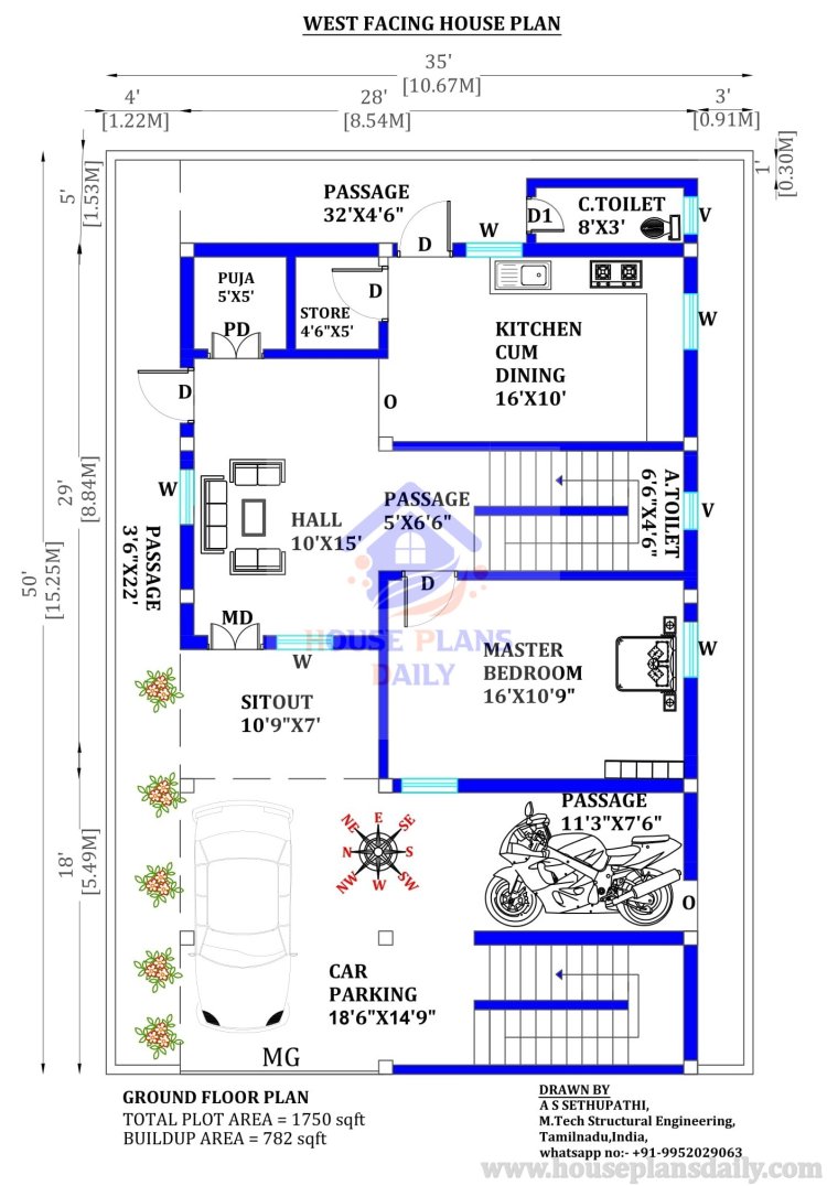 35’x50’ House Plan | Northwest Facing House Plan | Duplex House