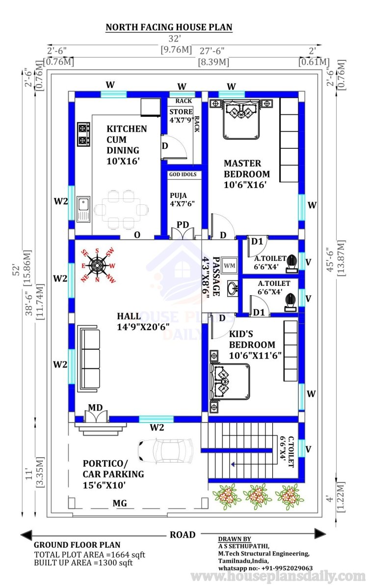 Plan for North Facing House As Per Vastu | Single Floor House Designs