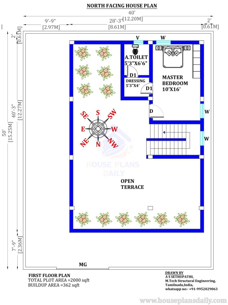 Plan for Duplex House in 40x50 Site | North Facing Duplex House Plan