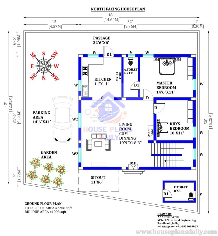 3 Room House | North Facing House Plan as Per Vastu