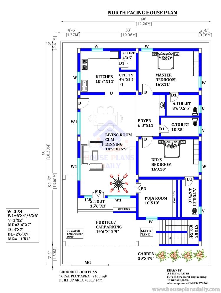 Double Story House | North Facing House Plan as Per Vastu