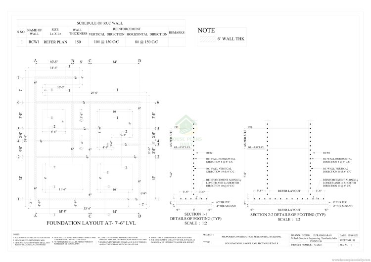 50x60 South Road East Facing House Plan| Shear Wall Method