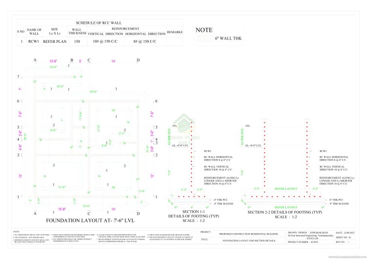 50x60 South Road East Facing House Plan| Shear Wall Method