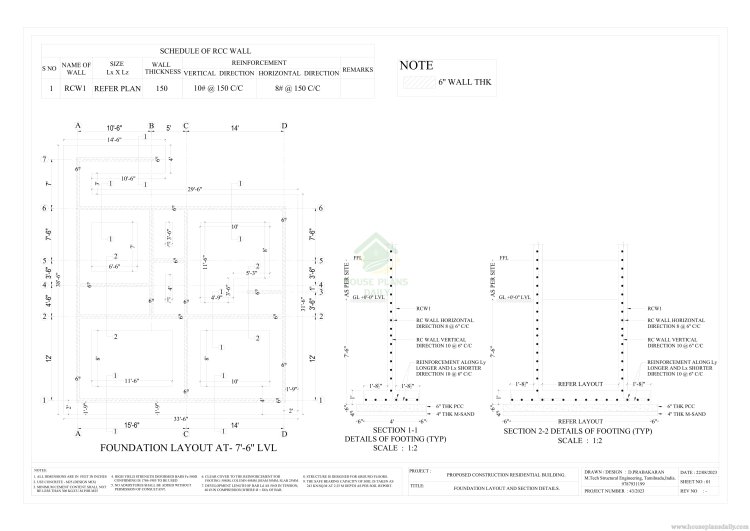 50x60 South Road East Facing House Plan| Shear Wall Method