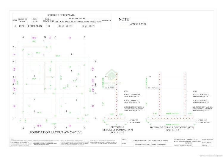 50x60 South Road East Facing House Plan| Shear Wall Method