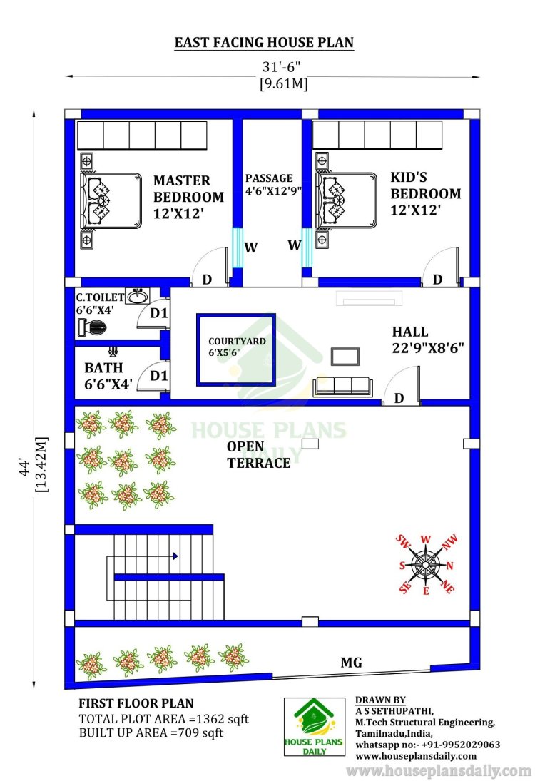 Home Floor Plans with Courtyard | East Facing House Vastu Plan