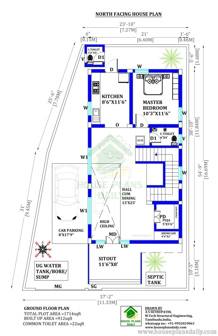 North Facing House Vastu Plan | High Ceiling House Design