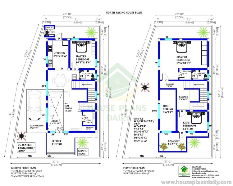 North Facing House Vastu Plan | High Ceiling House Design