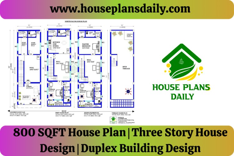 800 SQFT House Plan |Three Story House Design | Duplex Building Design