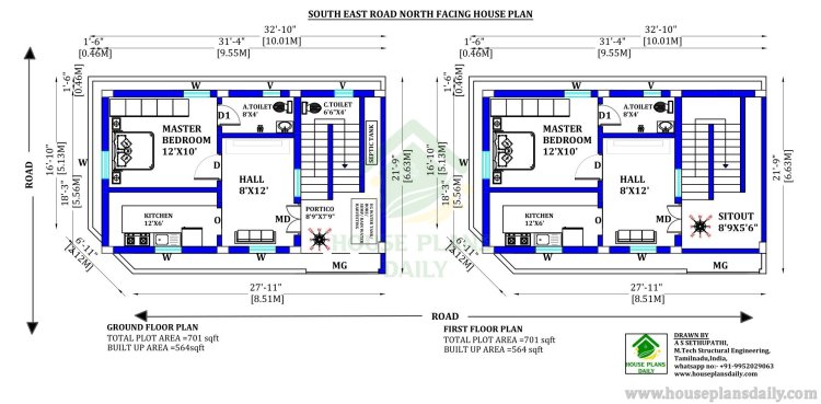 1BHK House Plan | House Elevation | North Facing House Plan