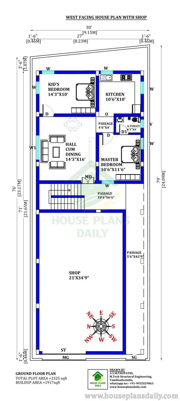 Shops Plan | House with Shop | East West Facing House