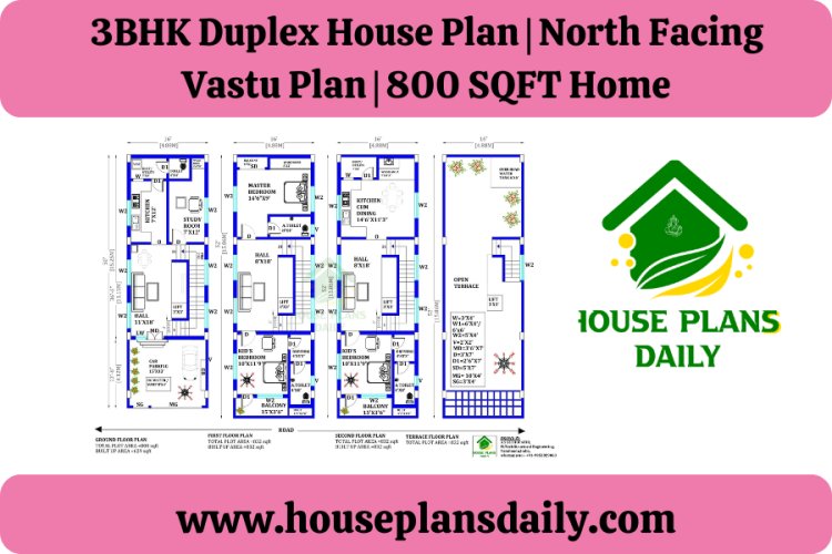 3BHK Duplex House Plan | North Facing Vastu Plan | 800 SQFT Home