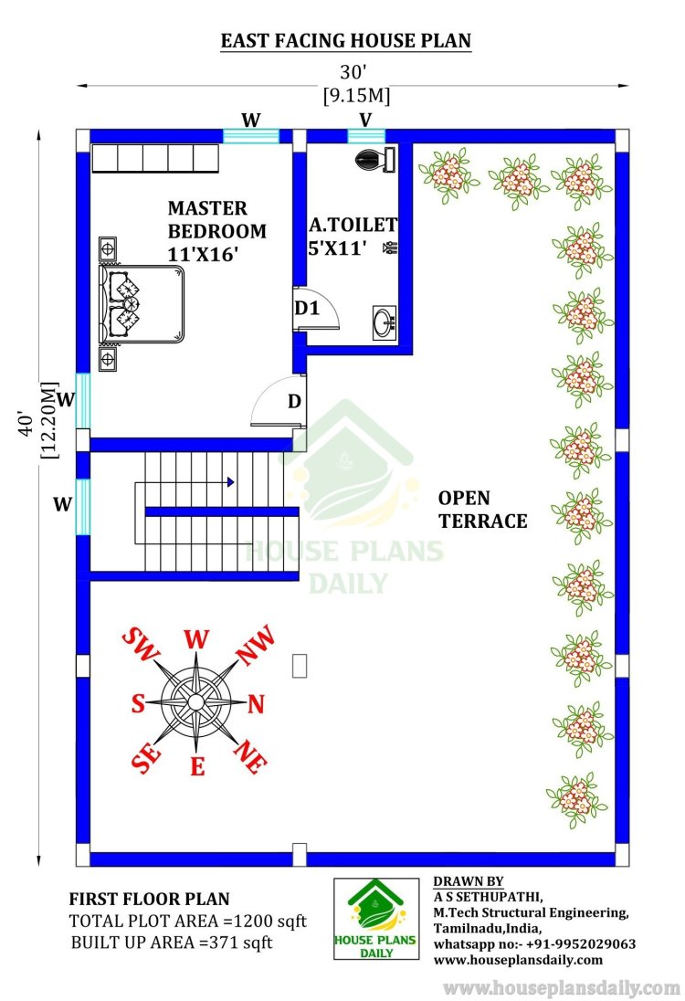 30x40 Duplex House Plan | East Facing House Plan | 1200 SQFT House