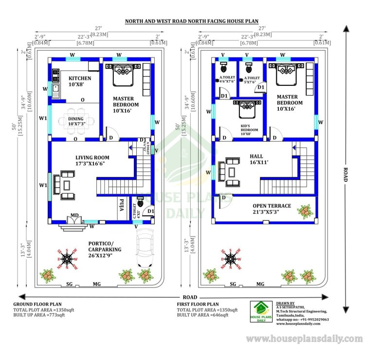 North Facing Duplex House Plans As Per Vastu | Plan of 3bhk House