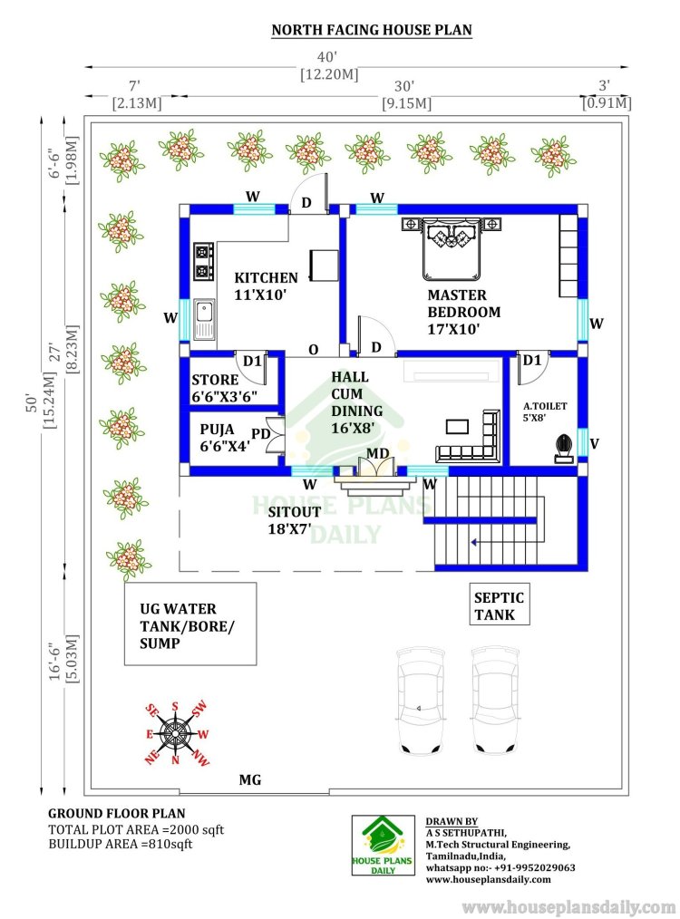 40x50 Floor Plans | North Facing House Plan as Per Vastu | 1 BHK Home Plan