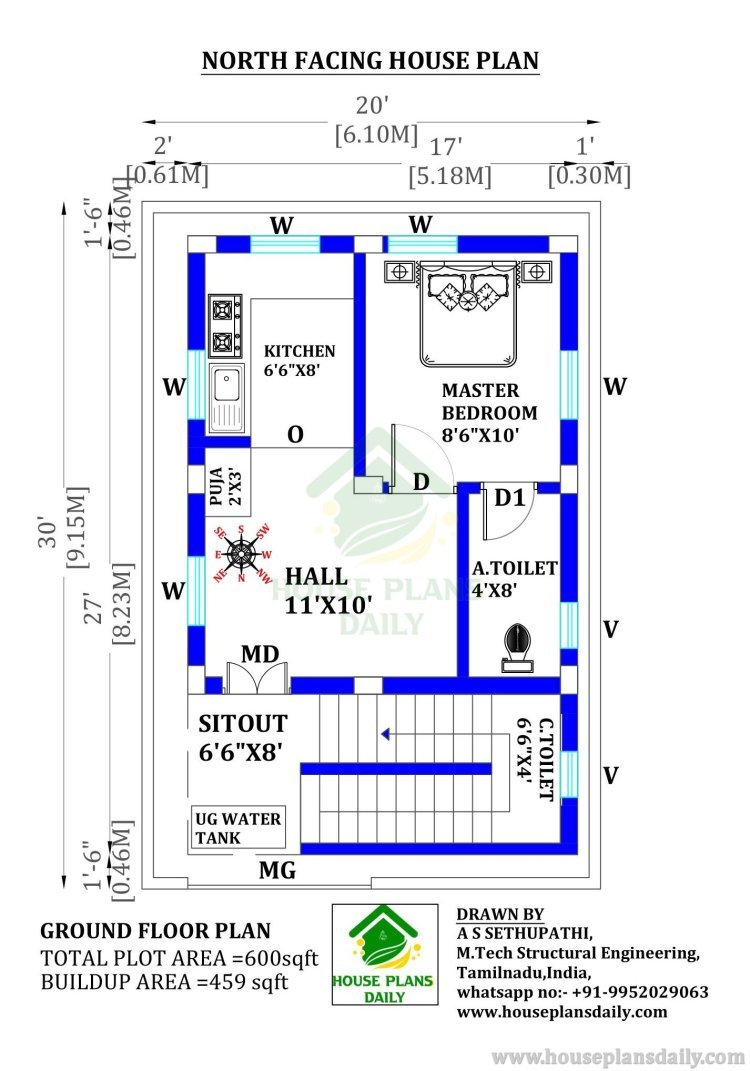 40x50 Floor Plans | North Facing House Plan as Per Vastu | 1 BHK Home ...