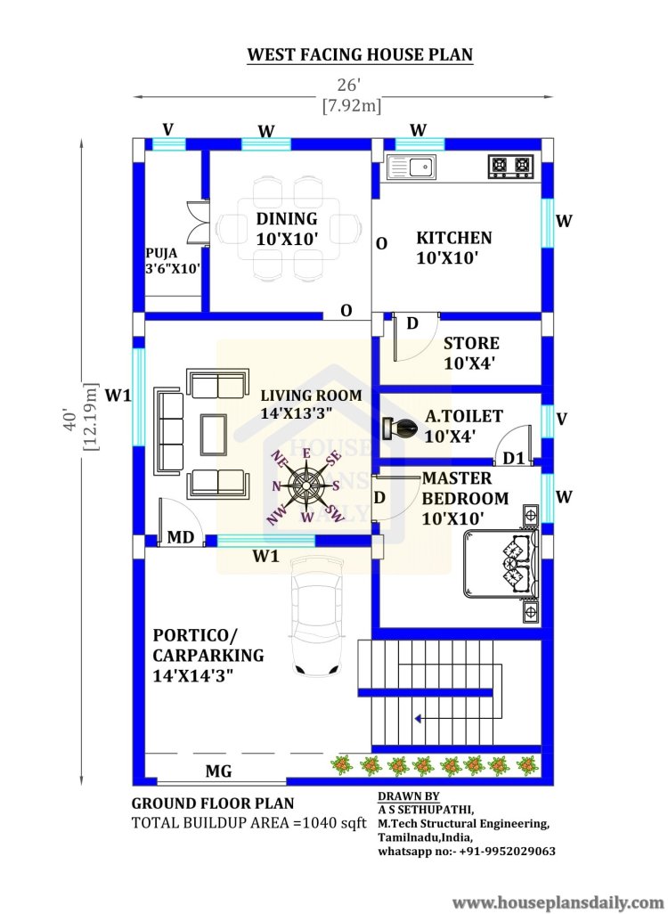 West Facing House Plan with Vastu | House Plan Book