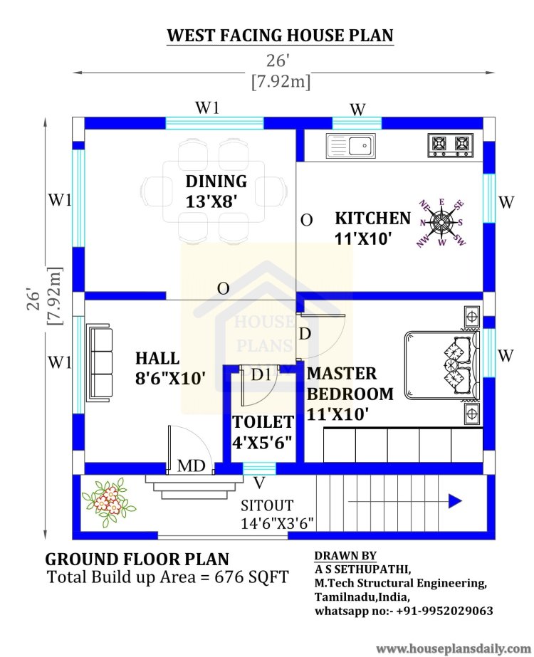 West Facing House Plan with Vastu | House Plan Book