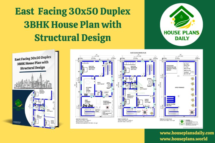 East Facing 30x50 Duplex 3BHK House Plan with Structural Design