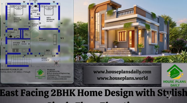 East Facing 2BHK Home Design with Stylish Single Floor Elevation