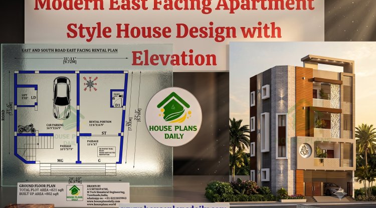 Modern East Facing Apartment Style House Design with Elevation