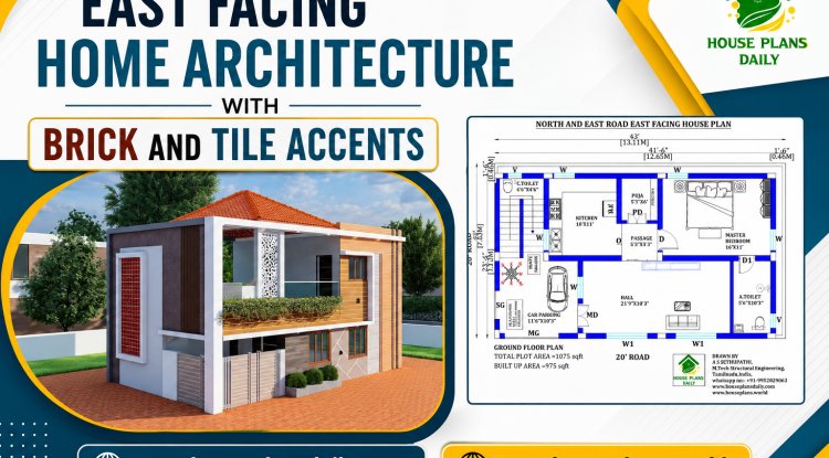 East Facing Home Architecture with Brick and Tile Accents