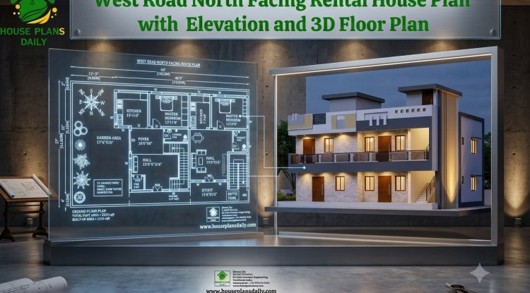 West Road North Facing Rental House Plan with Elevation and 3D Floor Plan