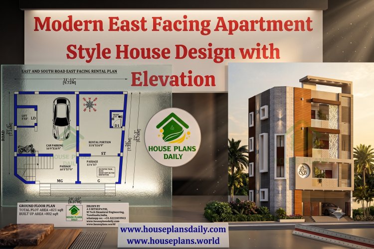 Modern East Facing Apartment Style House Design with Elevation